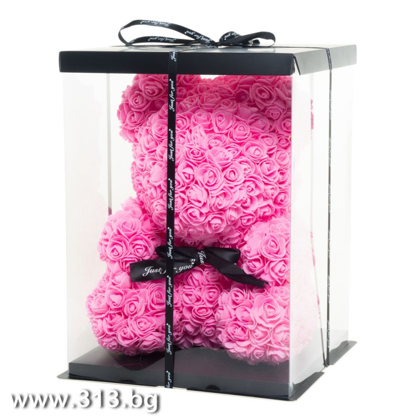 Доставка на Мече от рози в луксозна кутия, Rose Bear L Pink