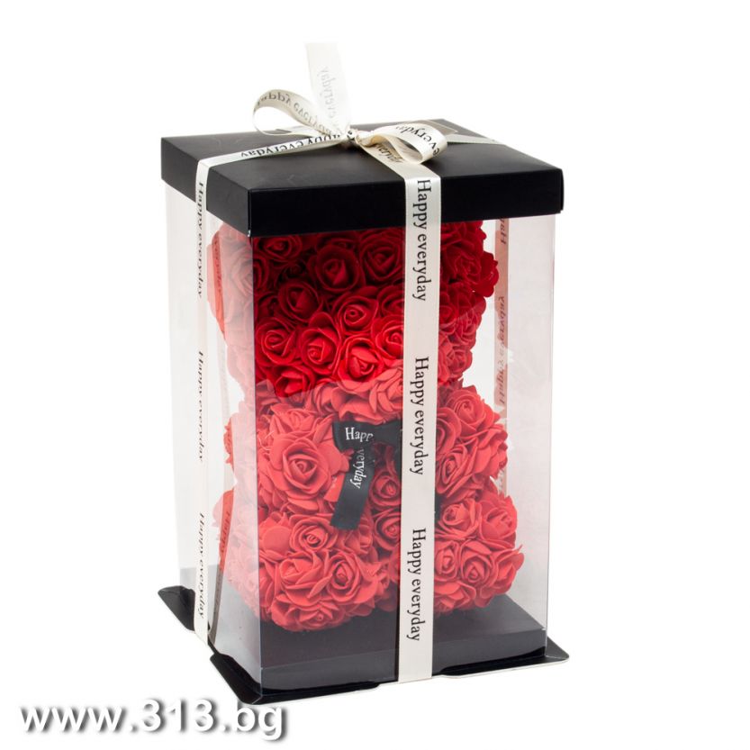 Доставка на Мече от рози в луксозна кутия, Rose Bear S Red