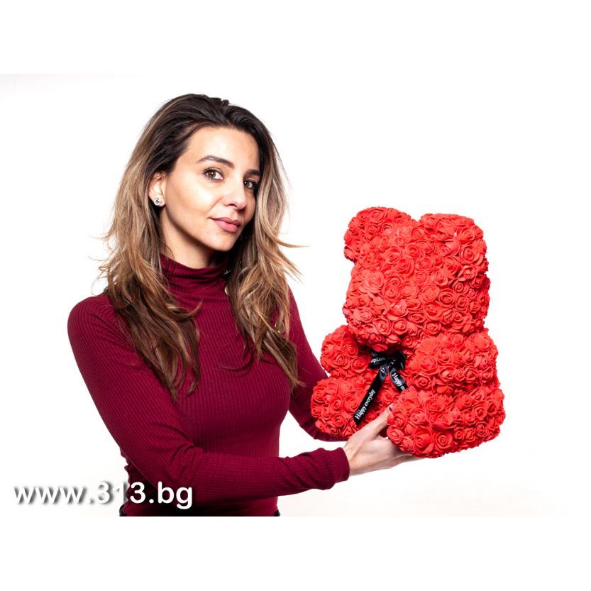 Доставка на Мече от рози в луксозна кутия, Rose Bear L Red