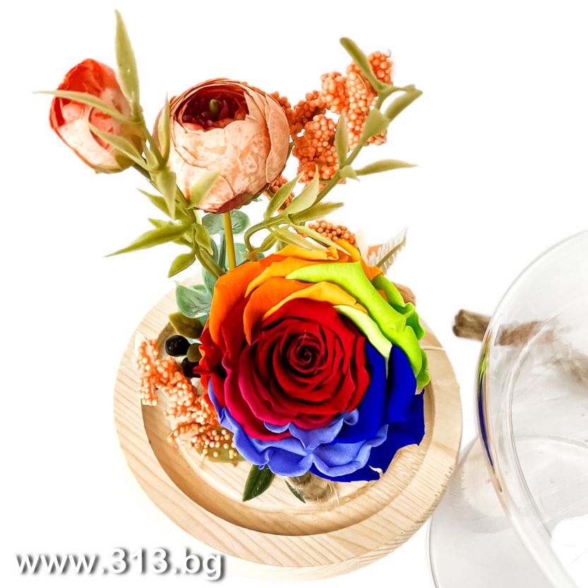 Доставка на Вечна роза в стъкленица - Rainbow Rose